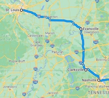 schedule of bus stops from St. Louis to Nashville